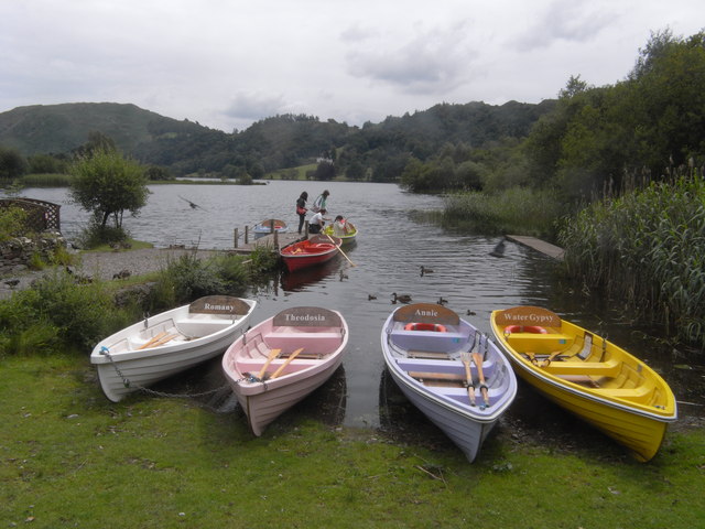 Colorful rowing boats at Faery Glen in Grasmere